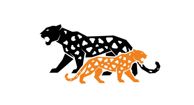 Mother Leopard and Cub Walking Together Silhouette.