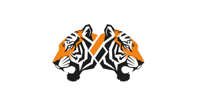 Mirrored Tiger Heads with Zebra Stripes Design.