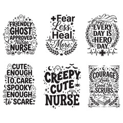 Obraz premium Friendly ghost nurse Halloween vector design bundle with cute spooky quotes