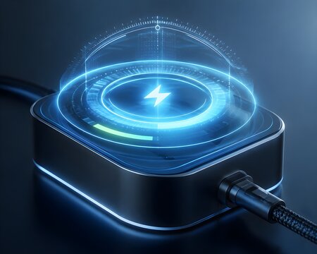 Holographic interface replacing physical screen on sleek next generation charger pure visual