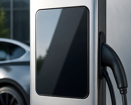 Completely blank RFID card reader panel on charging station sleek glassy