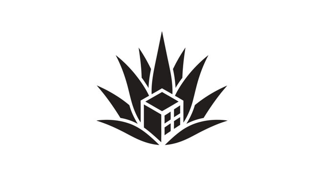 Minimalist agave plant with geometric house icon design.