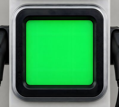 Charging station screen completely blank and glowing solid green to indicate readiness pure visual