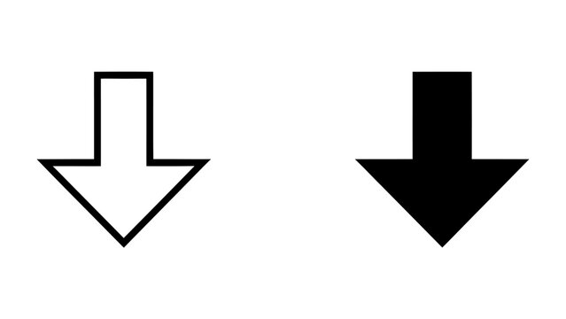Down Arrow Icon: Two directional arrows, one outlined white and one solid black, point downwards, symbolizing direction, decrease, or a downward trend.