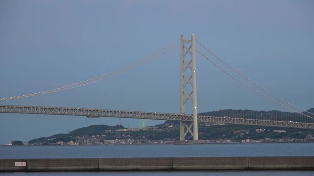 Cinematic View of the World's Longest Suspension Bridge in Hyogo, Japan