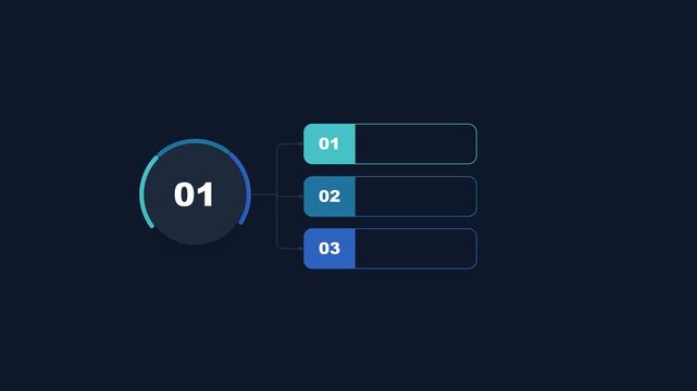 Infographic list animation with numbered steps and glowing blue design elements