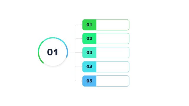 Infographic list design with five numbered steps and circular progress indicator