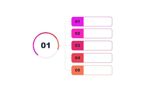 Infographic list with five numbered steps and gradient colorful design elements