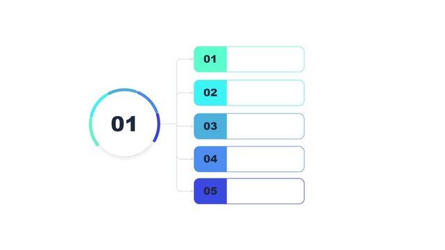 Infographic list with five numbered steps and circular progress animation