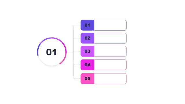 Infographic list design with five numbered steps and gradient color markers