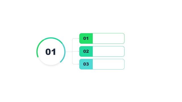 Infographic numbered list with three steps and circular progress animation