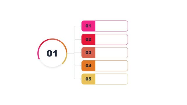 Infographic list chart with five numbered steps and colorful gradient design elements
