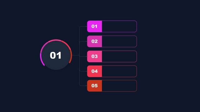 Infographic list with five numbered steps and colorful gradient design elements