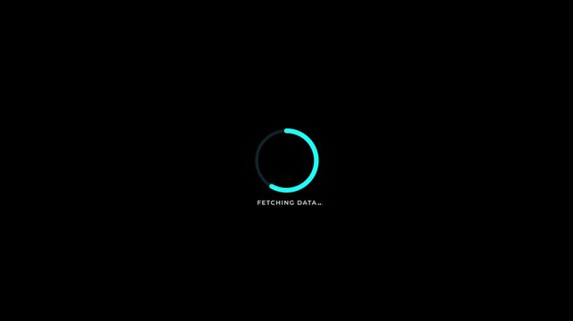 Cyan circular loading animation fetching data progress indicator rotating progress ring modern UI HUD software loading screen black background 4K motion graphics
