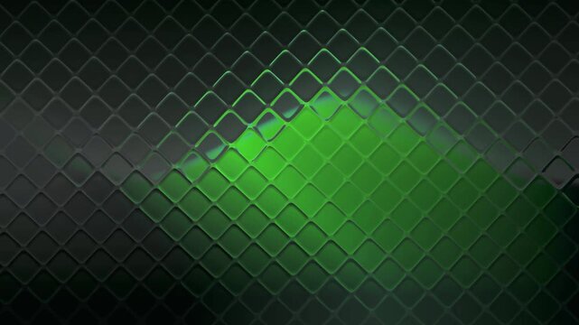 Glowing green grid motion footage featuring dynamic light patterns shimmering across a dark textured surface in this digital animation clip