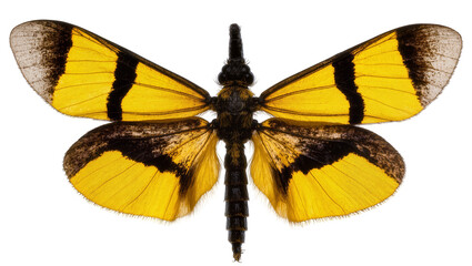 Isolated vibrant yellow and black moth with delicate, patterned wings in detailed studio shot © Ioana