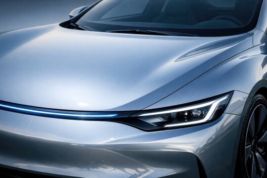 Close-up of the front of a silver car, ideal for automotive or transportation-themed projects