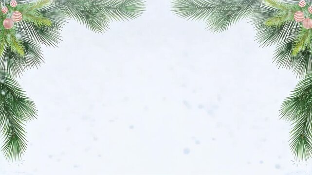 Festive winter background with pine branches and snowflakes
