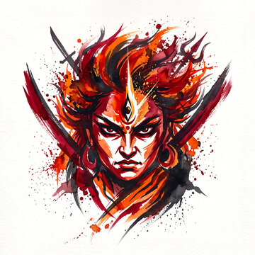  Mystical Brushstroke Painting of Durga Face with Fierce Energy