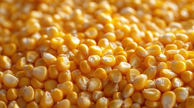 close-up of glossy golden corn kernels piled together, inviting abundant warm texture