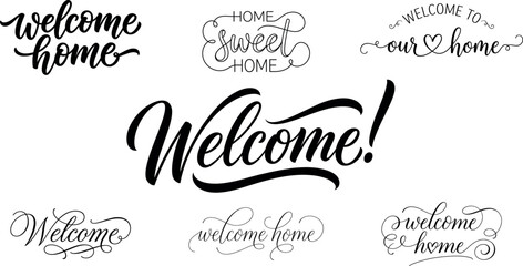 Fototapeta premium Elegant calligraphy welcome home signage collection for interior decor and personalized gifts