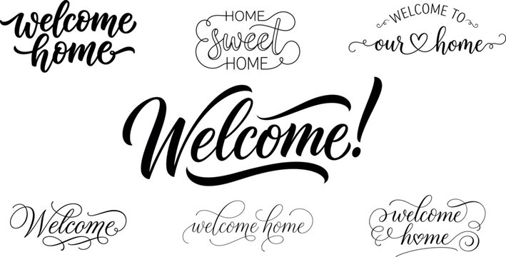 Elegant calligraphy welcome home signage collection for interior decor and personalized gifts