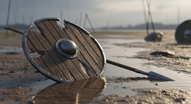 Waterlogged Wooden Shield Resting After Battle