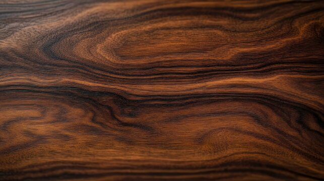 polished dark wood grain with warm flowing patterns and rich brown tones, smooth surface evoking calm luxury