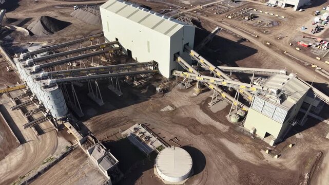 Aerial view of industrial mining quarry processing plant