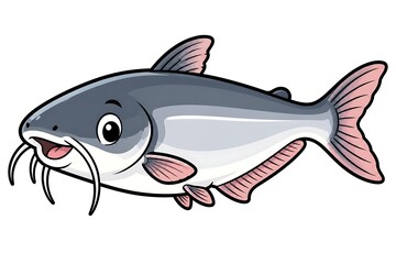 Fototapeta premium Cute Cartoon Pangasius Catfish Vector Illustration Isolated on White Background