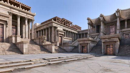 Obraz premium Ancient Alexandria’s Library Reconstruction Sunlit Limestone Courtyard Hellenistic Era Architecture Photograph