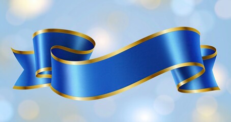 Fototapeta premium A blue ribbon with gold trim arranged gracefully against a subtle gradient, perfect for luxury and celebration themes.