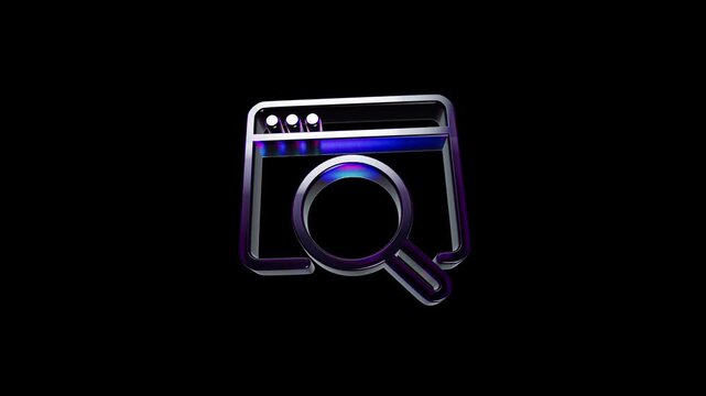 Shiny 3d browser window icon with a magnifying glass for web search and internet navigation 3D Icon