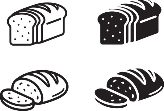 Bread loaf and slice bakery icons collection with breakfast culinary foodstuff