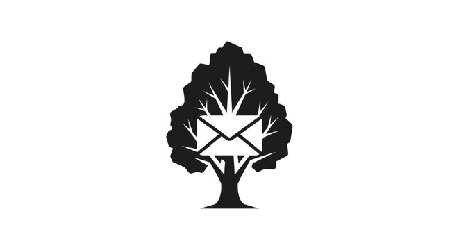 Black and white tree with crossed axes emblem.