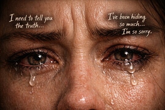 A close-up shot of a woman's tearful face