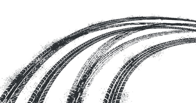 Tire track marks on a transparent surface a black and gray pattern