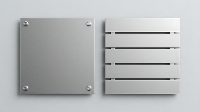 Professional Blank Brushed Aluminum Metal Sign Plates Mockup for Corporate Office Wall Branding