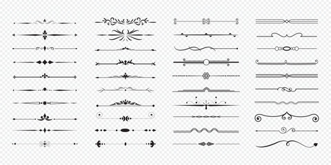 Elegant text divider ornament set with fleur de lis scrolls and lines for book design and invitations © Gfx_Parvej