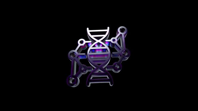 Shiny 3d dna double helix structure icon with digital network nodes on a dark background 3D Icon