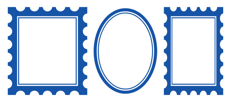 Postal stamps with scalloped edges vector illustration on transparent surface postage