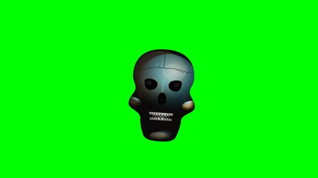 Creepy skulls rotating on green screen background