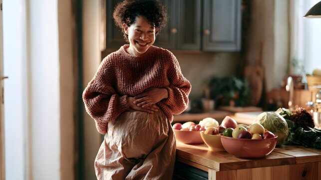 Expecting Joyful Moments A Radiant Black Woman Embraces Motherhood Surrounded by Freshness