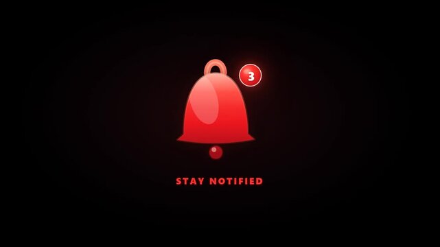 Animated red notification bell ringing with increasing unread message counter and stay notified text
