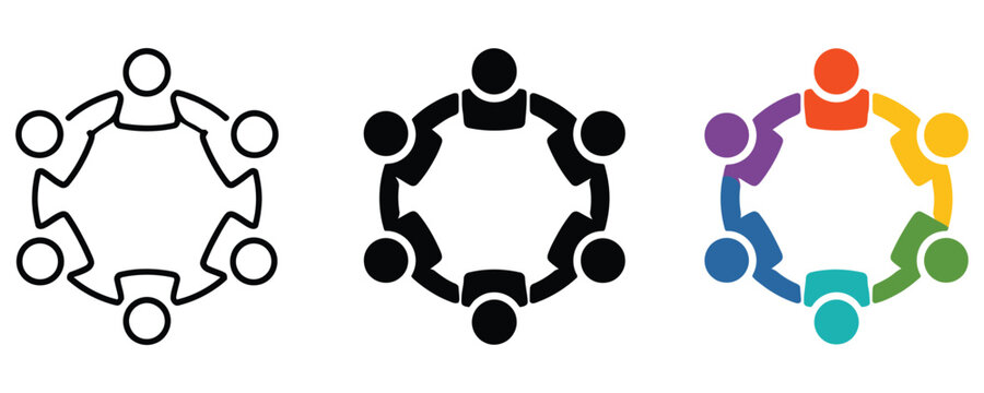 Group of people holding hands in a circle icon set with teamwork, community
