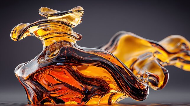 Luxury commercial beverage photography, dynamic flowing stream of premium amber whisky sweeping across the frame like liquid silk, crystal-clear liquid