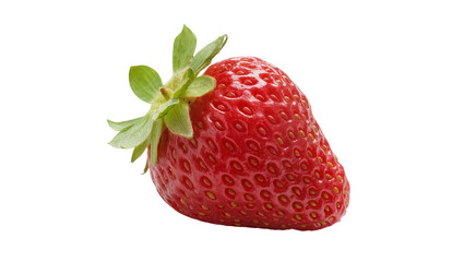 Isolated fresh ripe red strawberry fruit with green leaves, healthy sweet snack ingredient © Ioana