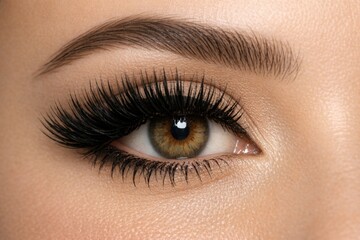Fototapeta premium A close-up shot of a woman's eye featuring long eyelashes
