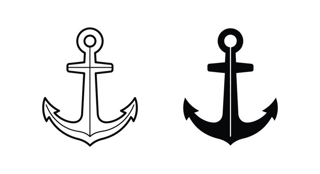 Anchor silhouettes black and white line art on a white background