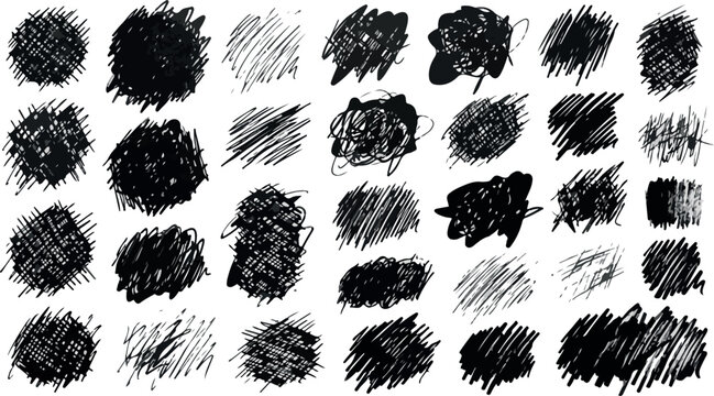 Hand Drawn Pencil Scribble Textures and Artistic Messy Graphite Shading Elements Set